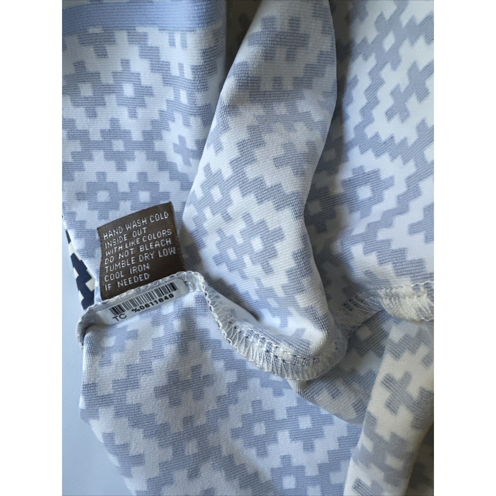 J. McLaughlin A Line V Neck 3/4 Sleeve Side Zip Dress Sz M Blue Geometric Nylon - Picture 10 of 10